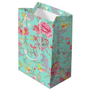 Pink Flowers and Hummingbird Medium Gift Bag