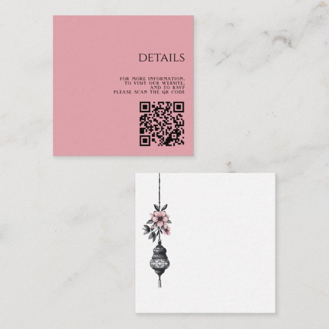 Pink Flowers and Lanterns QR Code Enclosure Card (Front/Back)