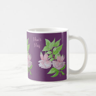 Pink flowers and leaf design original painting art coffee mug