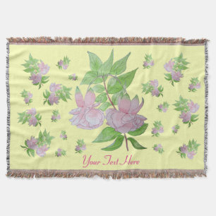Pink flowers and leaf design original painting art throw blanket