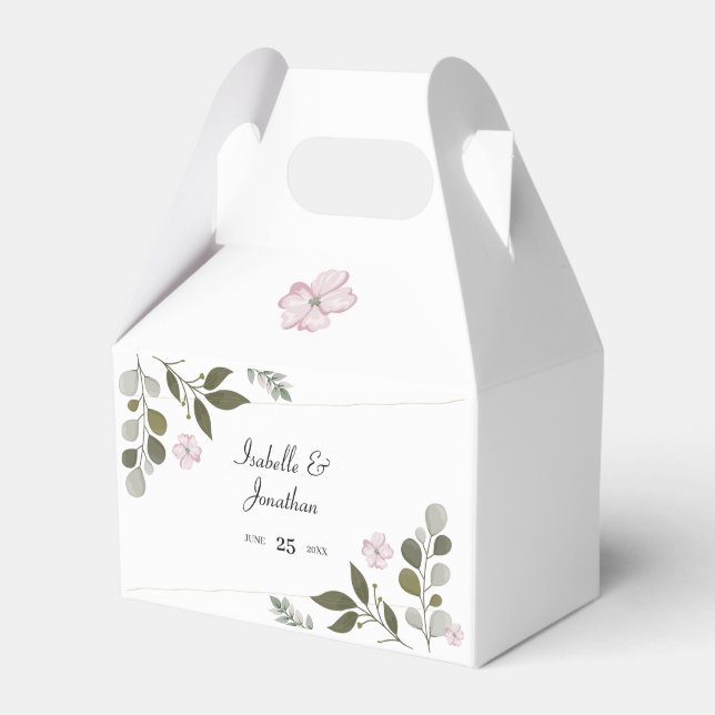 Pink Flowers And Leaves  Favor Box (Front Side)
