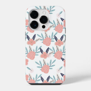 Pink Flowers And Leaves  iPhone 14 Pro Case