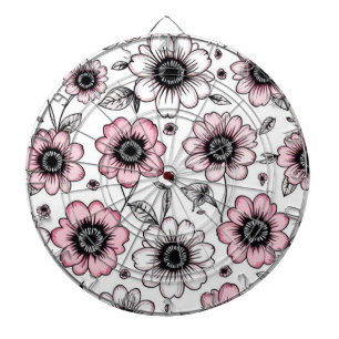 Pink flowers and leaves sketch design dartboard