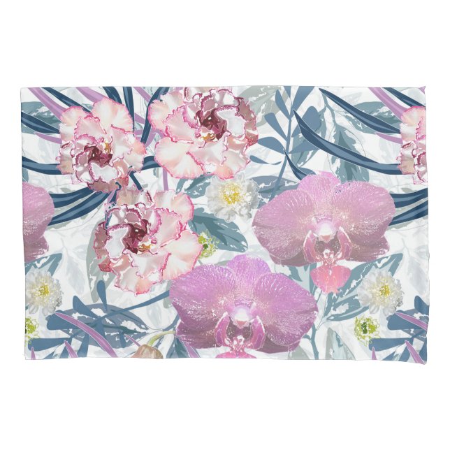 Pink flowers and orchid.  pillowcase (Front)