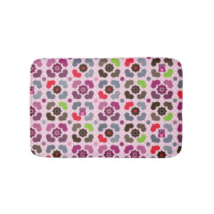 pink flowers and owls pattern bath mat