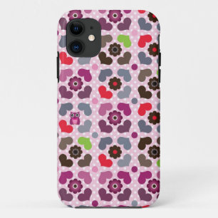 pink flowers and owls pattern iPhone 11 case