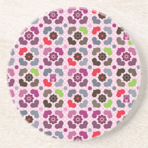 pink flowers and owls pattern coaster