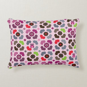 pink flowers and owls pattern decorative pillow