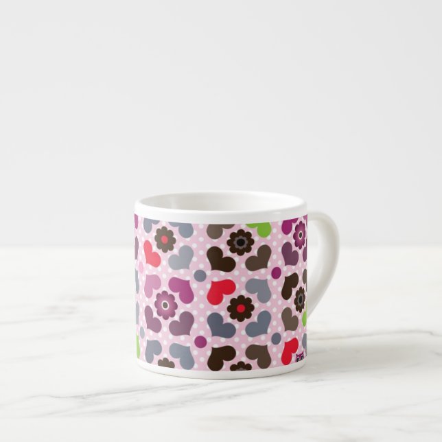 pink flowers and owls pattern espresso cup (Front Right)