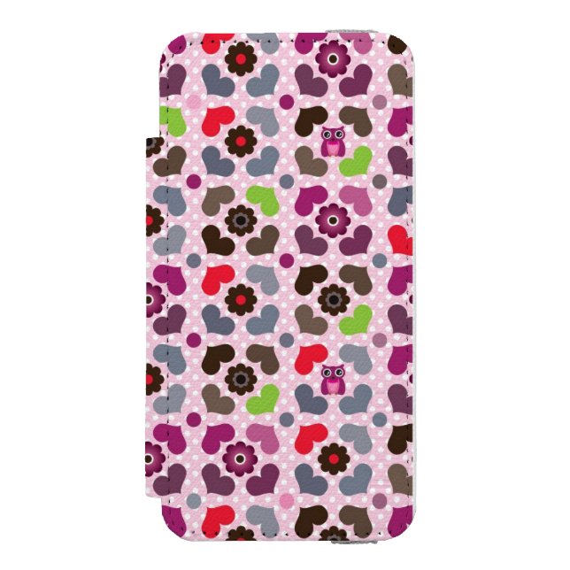 pink flowers and owls pattern incipio iPhone wallet case (Folio Front)