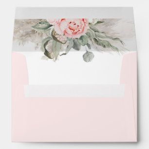 Pink Flowers and Sage Greenery Elegant Soft Boho Envelope