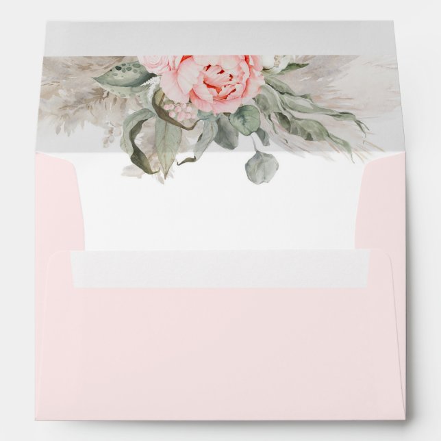 Pink Flowers and Sage Greenery Elegant Soft Boho Envelope (Back (Bottom))