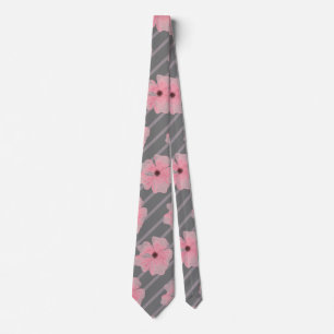 Pink Flowers And Stripes Neck Tie