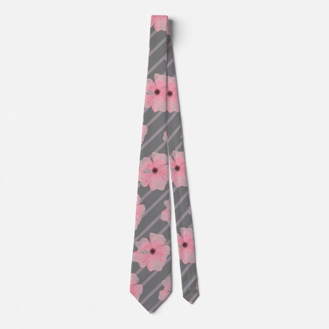 Pink Flowers And Stripes Neck Tie (Front)