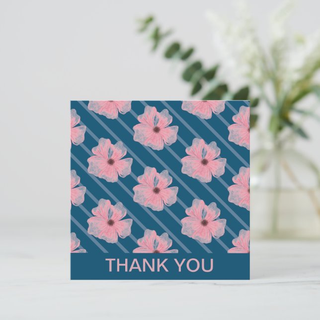 Pink Flowers And Stripes Personalized Card (Standing Front)