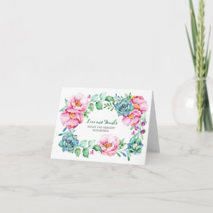 pink flowers and succulents elegant thank you card