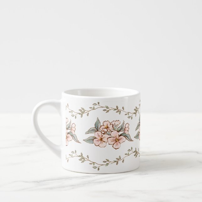 Pink Flowers and Vine | Shabby Chic Espresso Cup (Left)