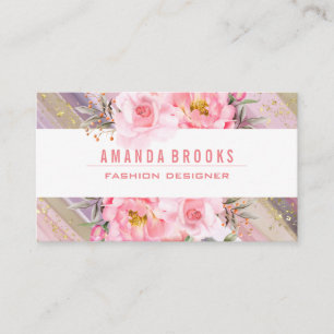 Pink Flowers Artistic Paint Gold Foil Specks Business Card