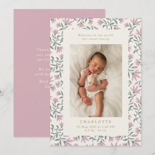 Pink flowers baby birth announcement card