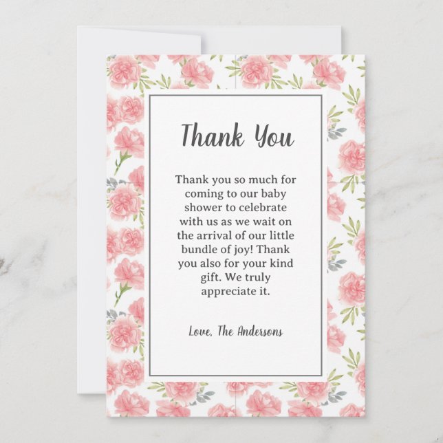Pink Flowers Baby Shower Thank You Card (Front)