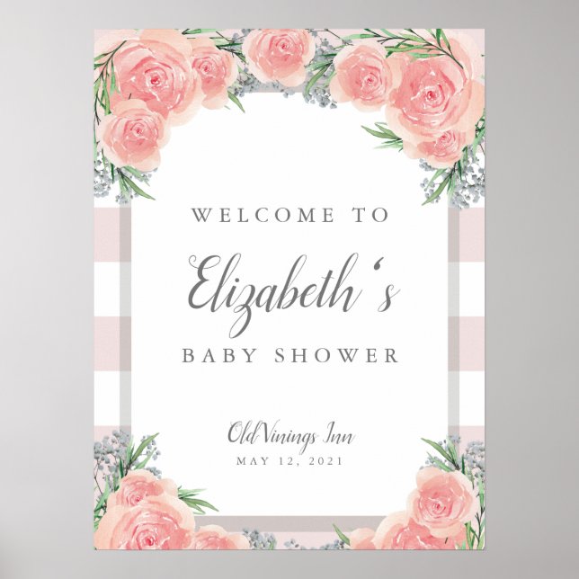 Pink Flowers Baby Shower Welcome Poster (Front)