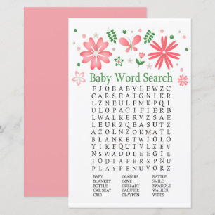 Pink Flowers Baby Shower Word Search Game