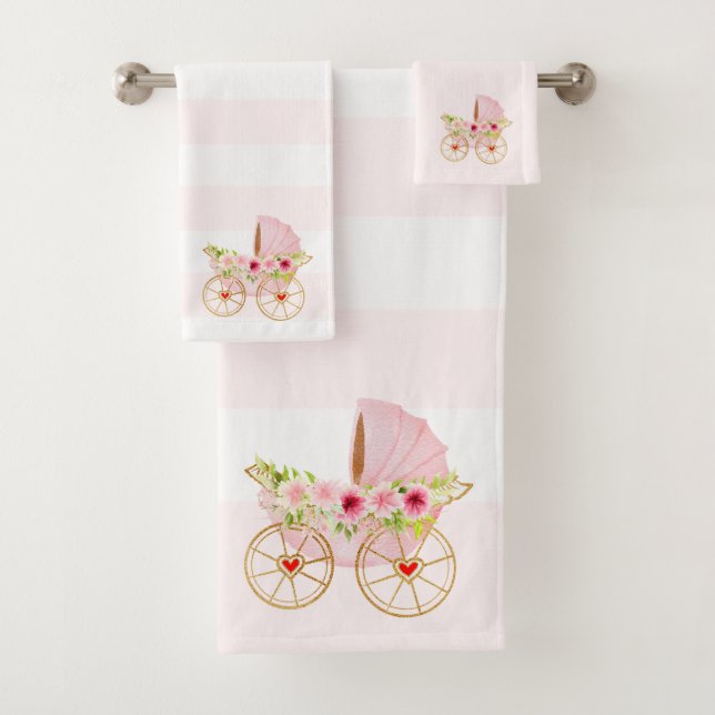 Pink flowers baby stroller bath towel set (Insitu)