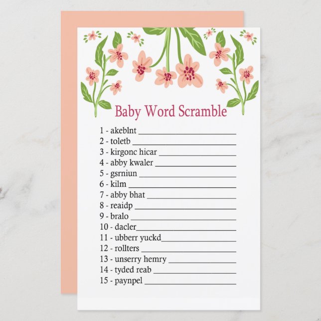 Pink Flowers Baby word scramble game (Front/Back)
