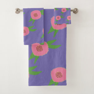 Pink Flowers Bath Towel Set