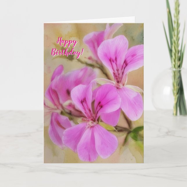 Pink Flowers Beautiful Birthday Card (Front)