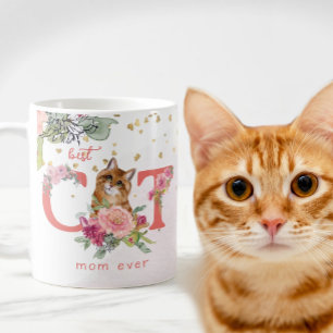 Pink Flowers Best Cat Mom Ever Coffee Mug
