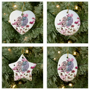 Pink Flowers Best Mom Ever Happy Mother's Day Ceramic Ornament
