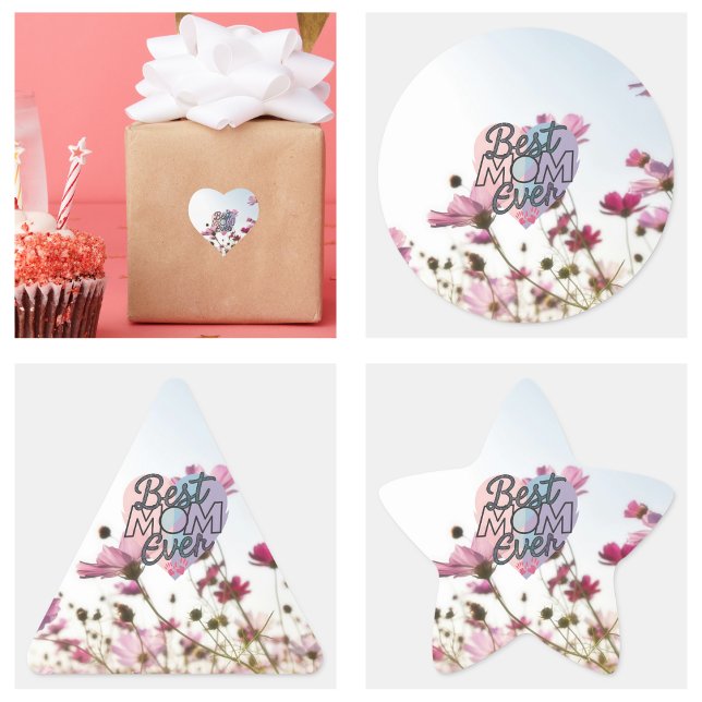 Pink Flowers Best Mom Ever Happy Mother's Day Square Sticker (Pink Flowers Best Mom Ever Happy Mother's Day Sticker)