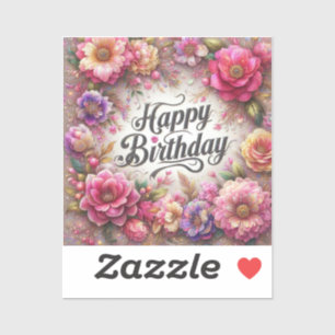 Pink Flowers Birthday sticker