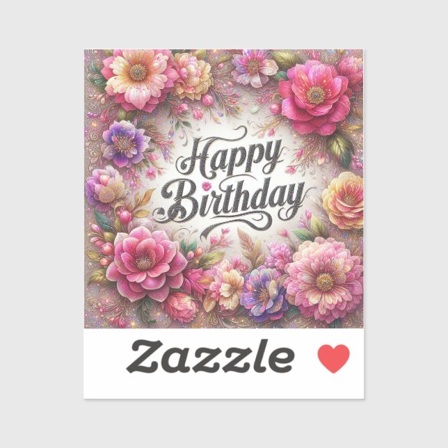 Pink Flowers Birthday sticker (Sheet)
