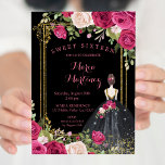 Pink Flowers & Black Background 16th Birthday  Invitation<br><div class="desc">Pink Flowers & Black Background 16th Birthday Invitation</div>