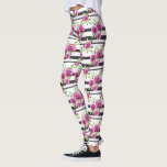 Pink Flowers Black Stripes   Leggings<br><div class="desc">Pink Flowers Black Stripes</div>