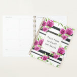 Pink Flowers Black Stripes Take Time Smell Roses Planner<br><div class="desc">Pink Flowers Black Stripes take time to smell the roses quote</div>