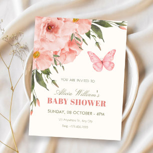 Pink flowers bloom baby shower invitation