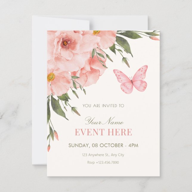 Pink flowers bloom  invitation (Front)