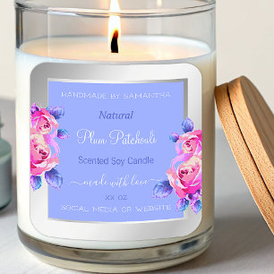 Pink Flowers Blue Silver Product Packaging Labels