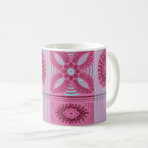pink flowers blue stripes vintage art Pattern  Coffee Mug