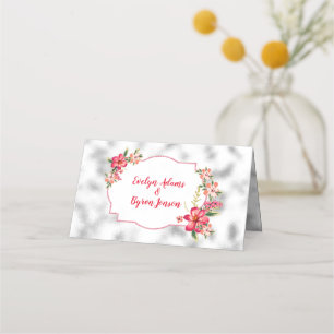 Pink Flowers Blurred Glass Place Card