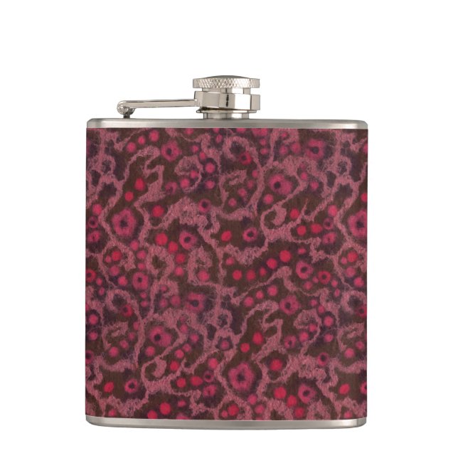 Pink Flowers, Blush Curves, fibre art felt pattern Hip Flask (Front)