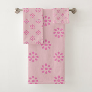 Pink Flowers Boho Aesthetic Pattern Bath Towel Set