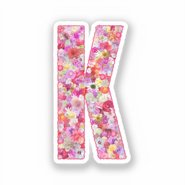 Pink Flowers Botanical Monogram Letter K For Her (Front)