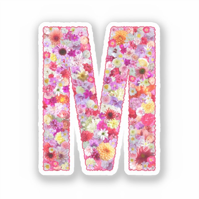 Pink Flowers Botanical Monogram Letter M For Her (Front)