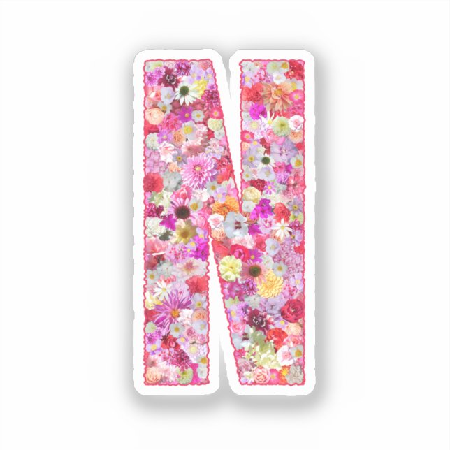 Pink Flowers Botanical Monogram Letter N For Her (Front)