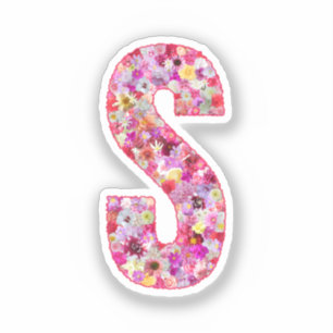 Pink Flowers Botanical Monogram Letter S For Her