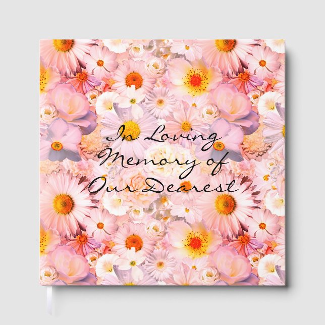 Pink Flowers Bouquet Floral Funeral Guest Book